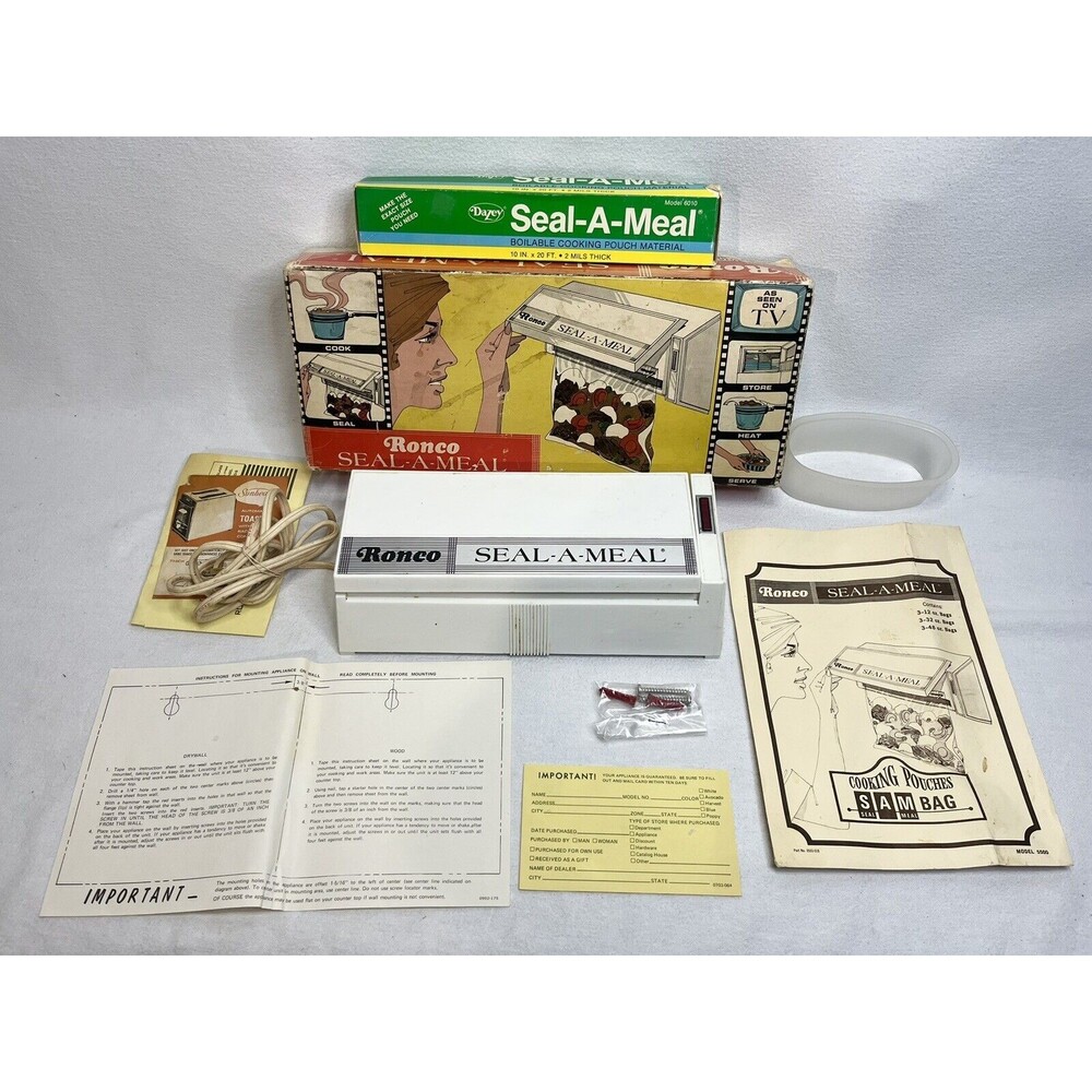 Vintage 1968 RONCO Seal A Meal Retro Kitchen Cabinet Mount Appliance & Bags